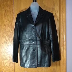 Merona brand black leather blazer, size Large